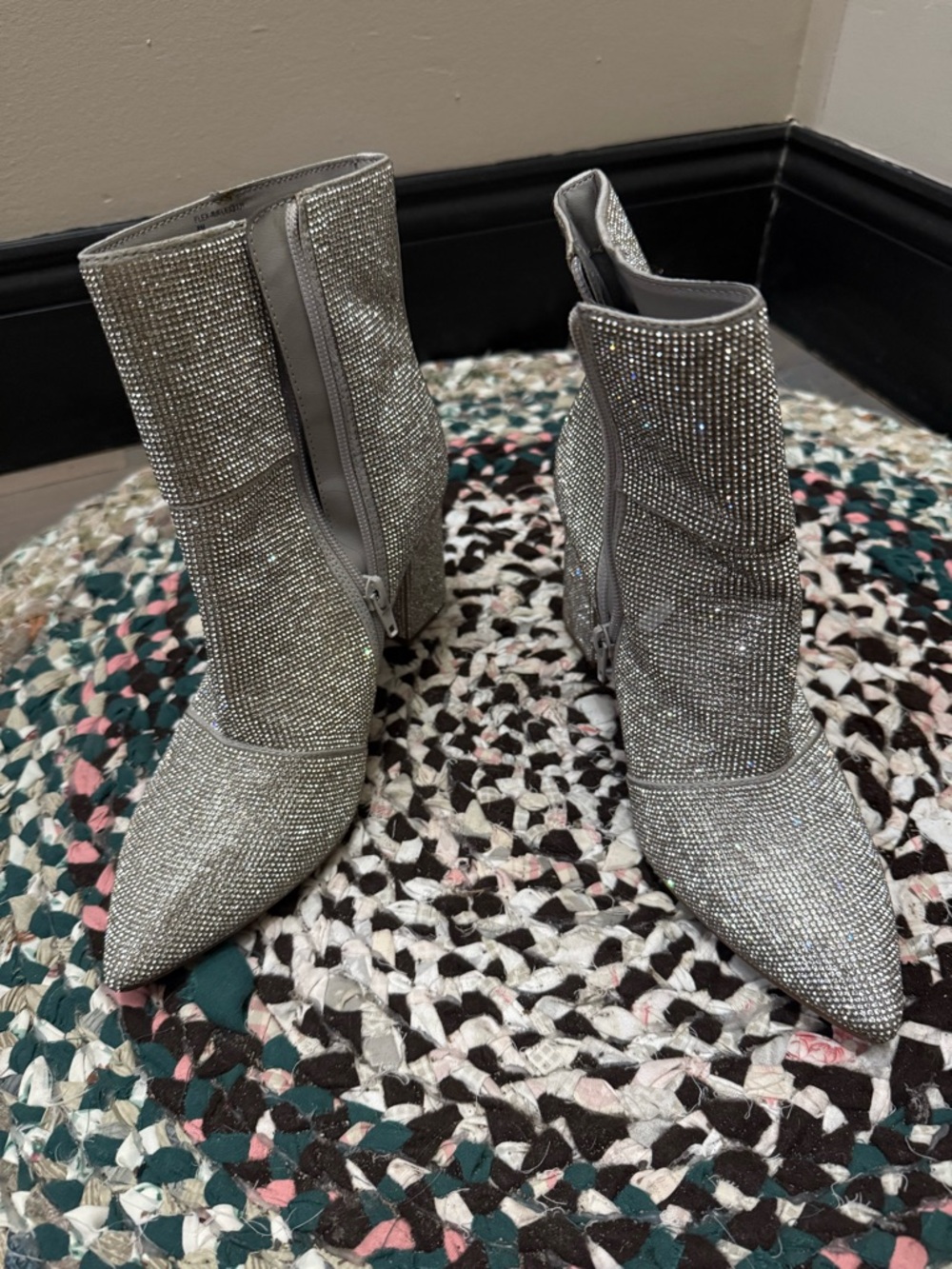 Madden Girl Silver Crystal Embellished Pointed-Toe Ankle Boots